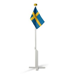 Flaggstng vitmlad, 180cm med svensk flagga