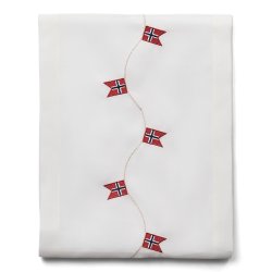 Hvit bordlper med norske flagg