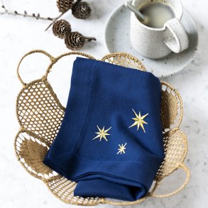 Midnatsbl� serviet med guldstjerner - 2. sortering