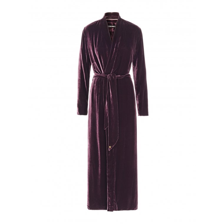 Luxury Dressing Gown Aubergine silk velvet